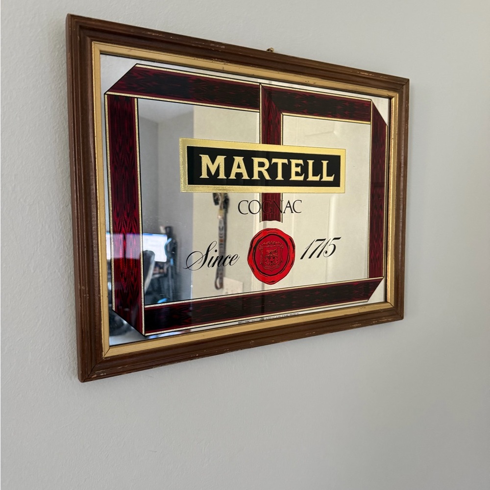 VTG Martell Cognac Since 1715 Distillery Advertising Wood Framed Bar Mirror Sign